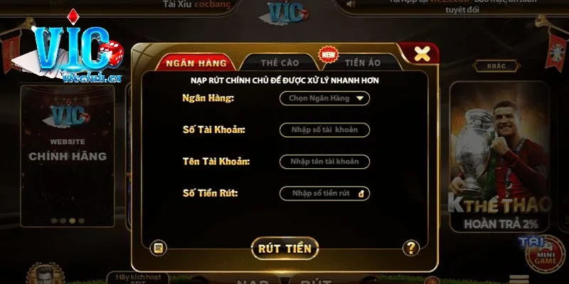 Rút tiền từ Vicclub về tài khoản ngân hàng 