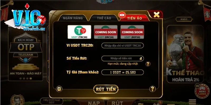 Rút tiền Vicclub bằng tiền điện tử